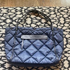 Stylish MZ Wallace Navy Quilted Madison Shopper Tote Bag